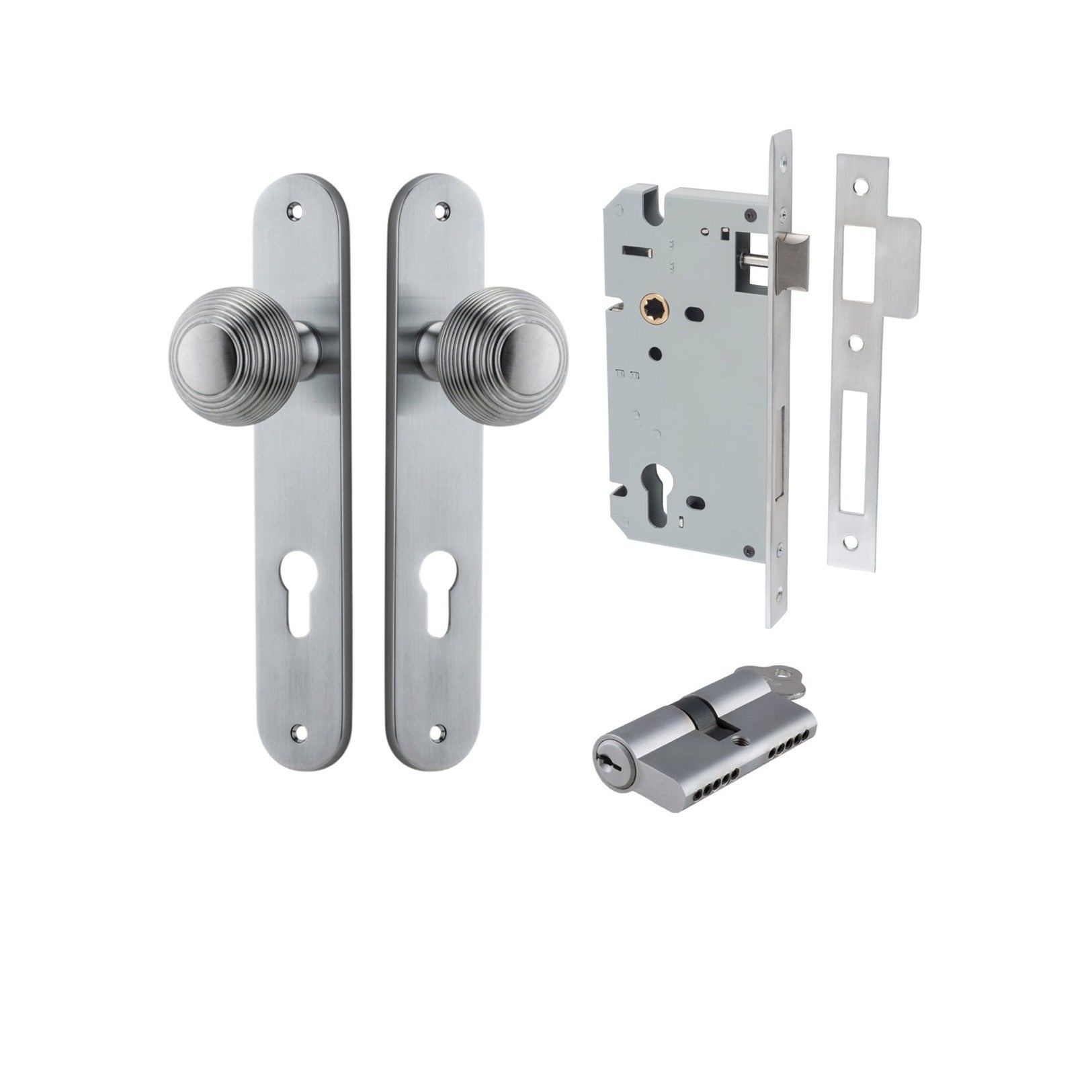 Iver Door Knob Guildford Oval Euro Key/Key Brushed Chrome Entrance Kit