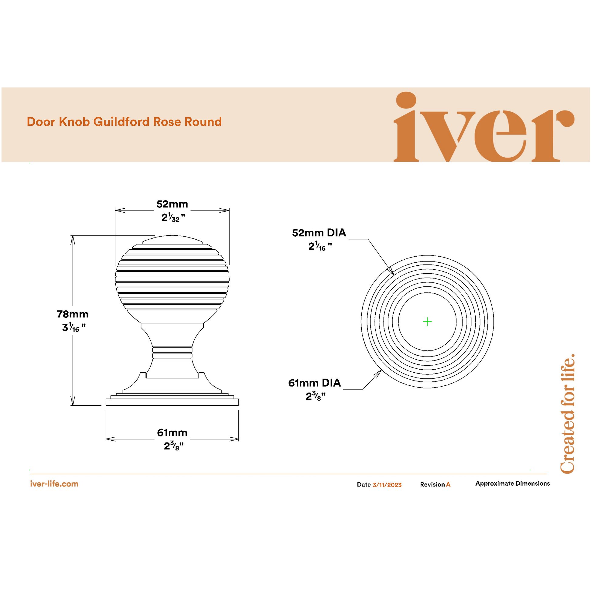 Iver Door Knob Guildford Round Rose Concealed Fix Key/Key Brushed Chrome Entrance Kit