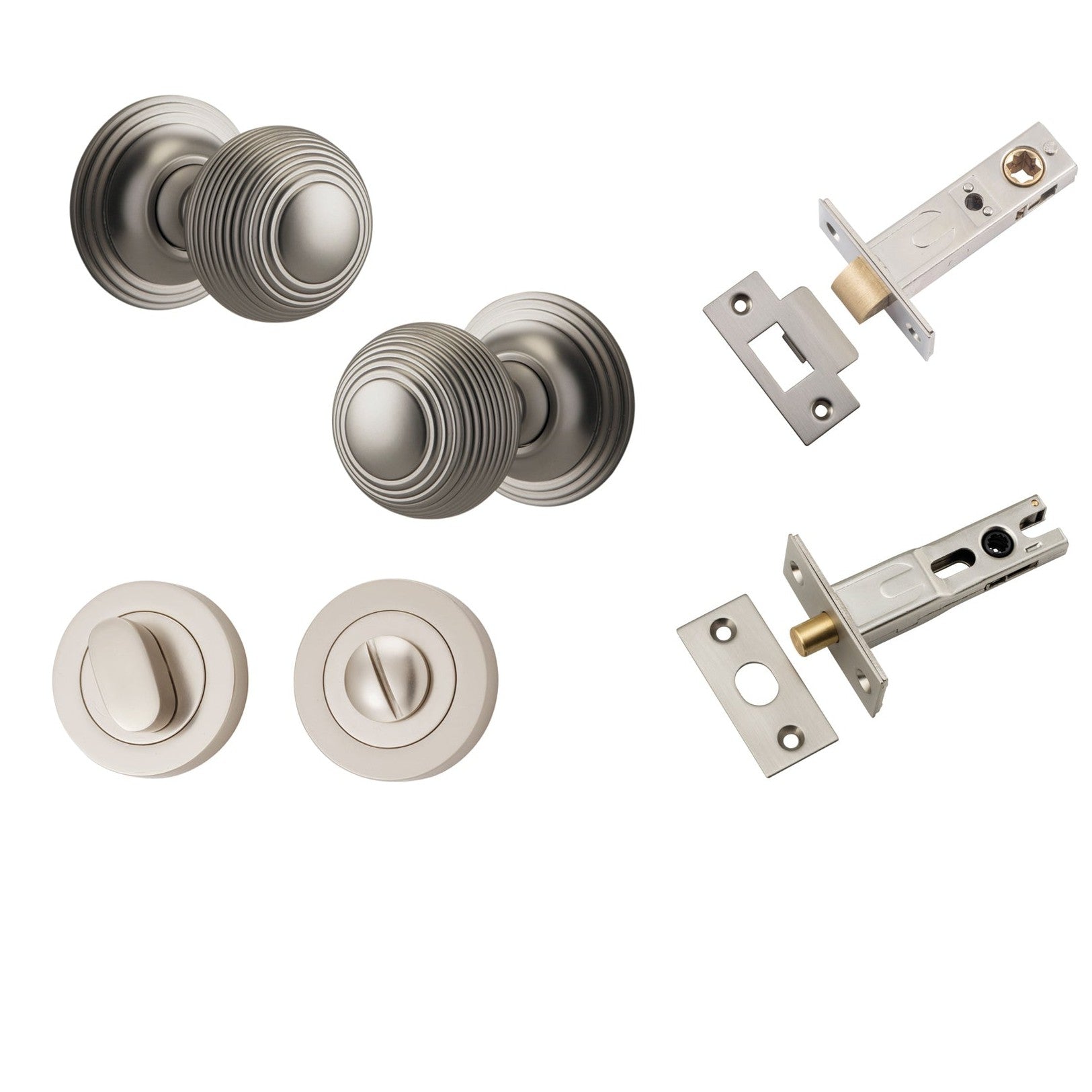 Iver Door Knob Guildford Round Rose Concealed Fix Satin Nickel Privacy Kit