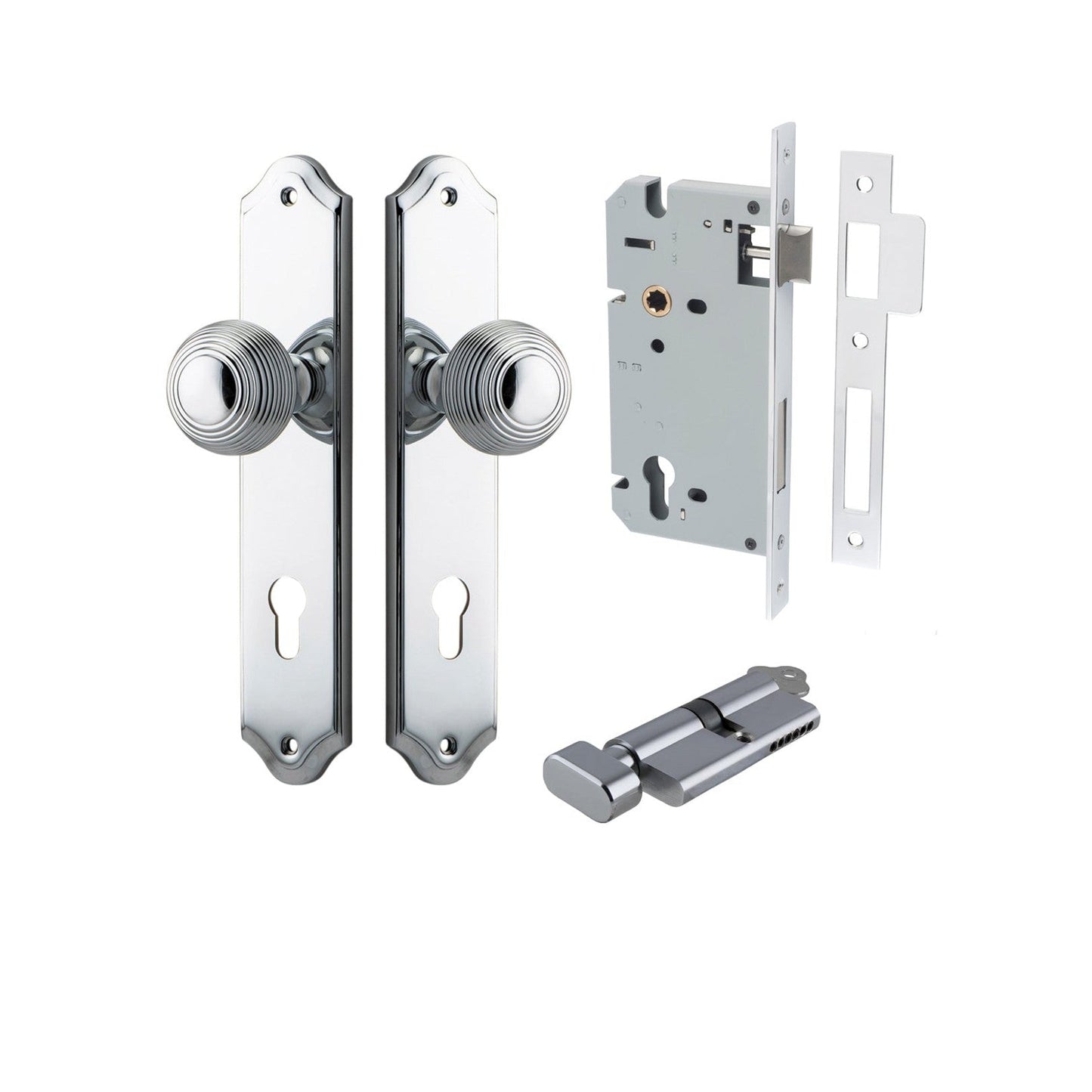 Iver Door Knob Guildford Shouldered Euro Key/Thumb Polished Chrome Entrance Kit