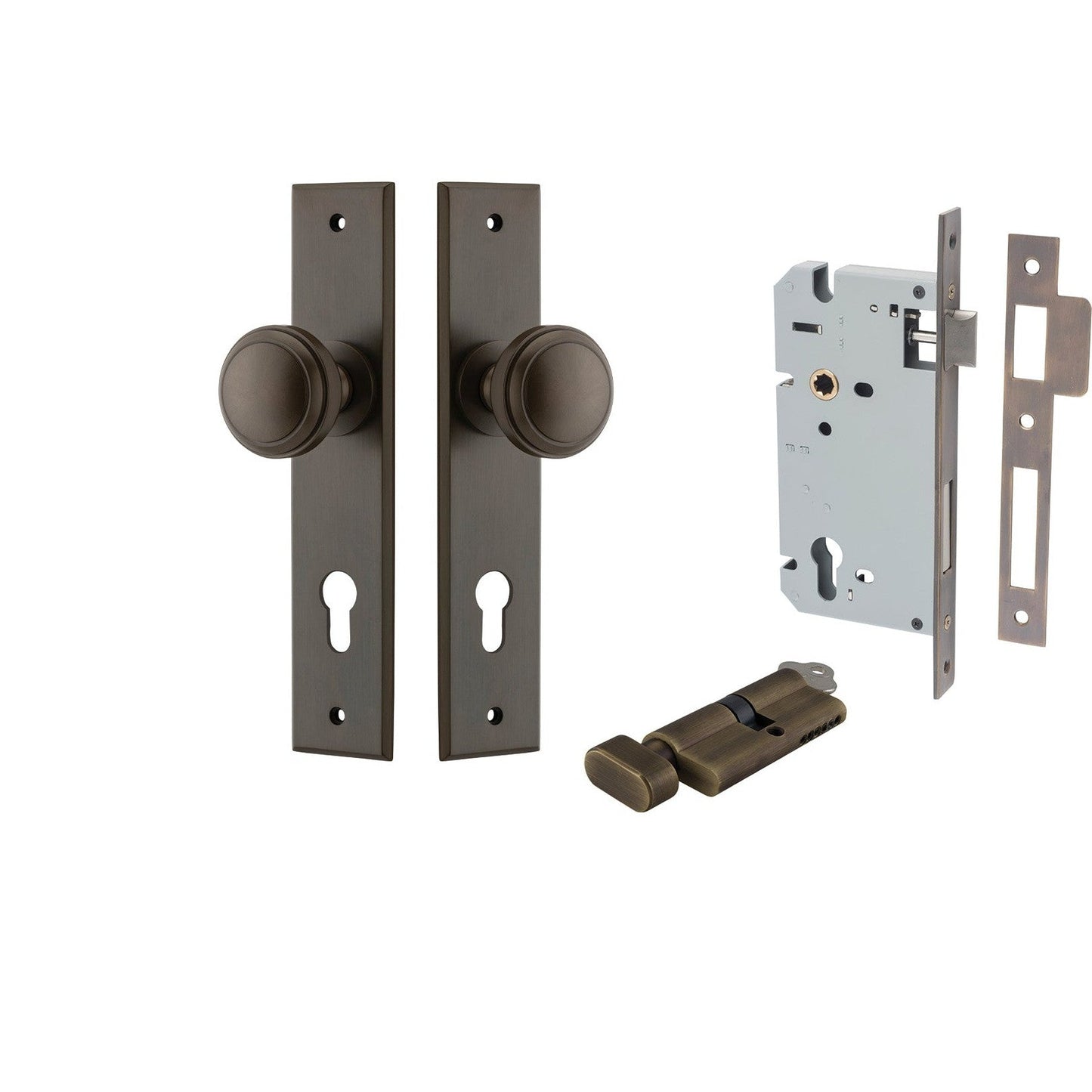 Iver Door Knob Paddington Chamfered Key/Thumb Signature Brass Entrance Kit