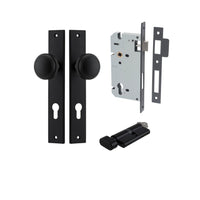 Iver Door Knob Paddington Rectangular Euro Key/Thumb Matt Black Entrance Kit