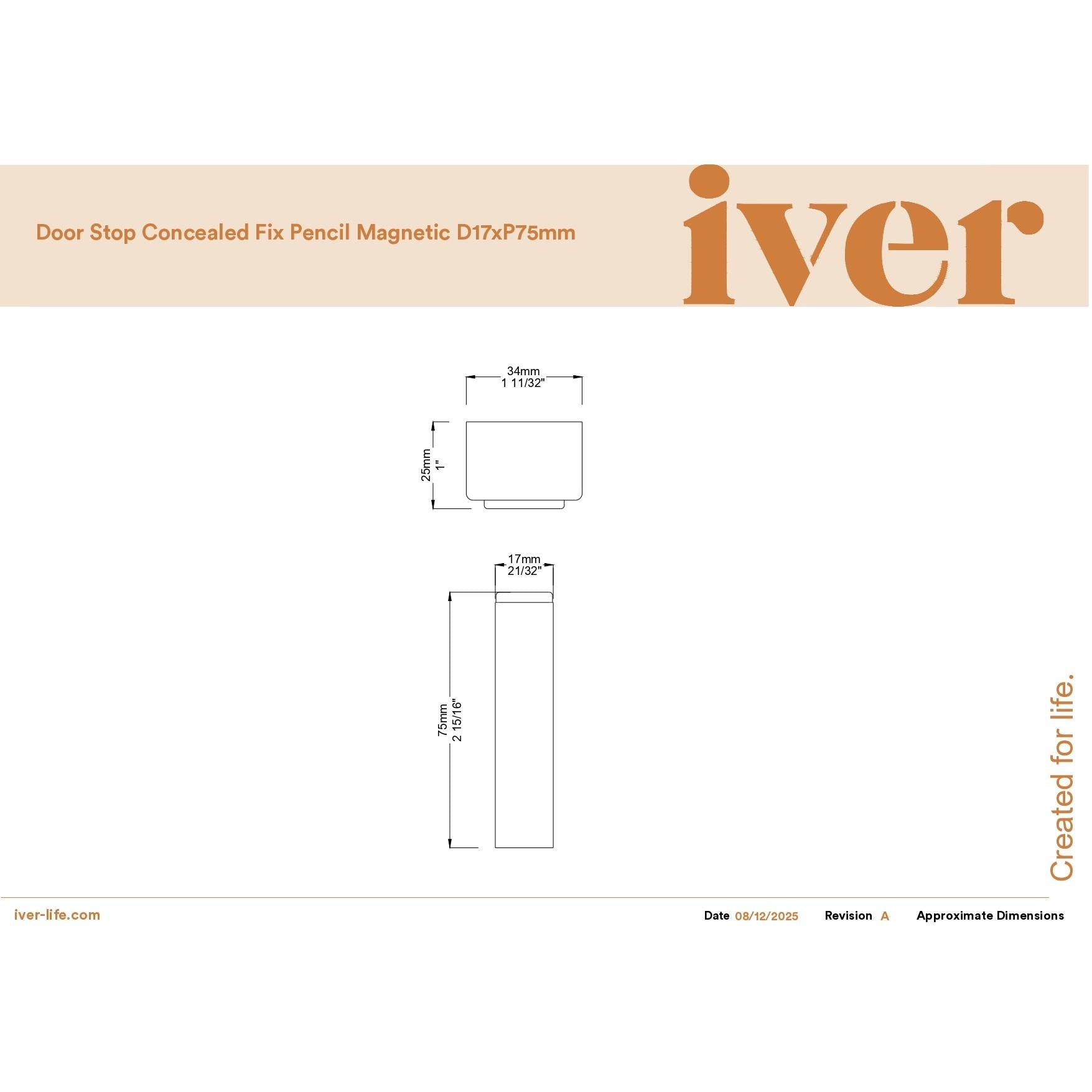 Iver Door Stop Concealed Fix Pencil Magnetic Signature Brass