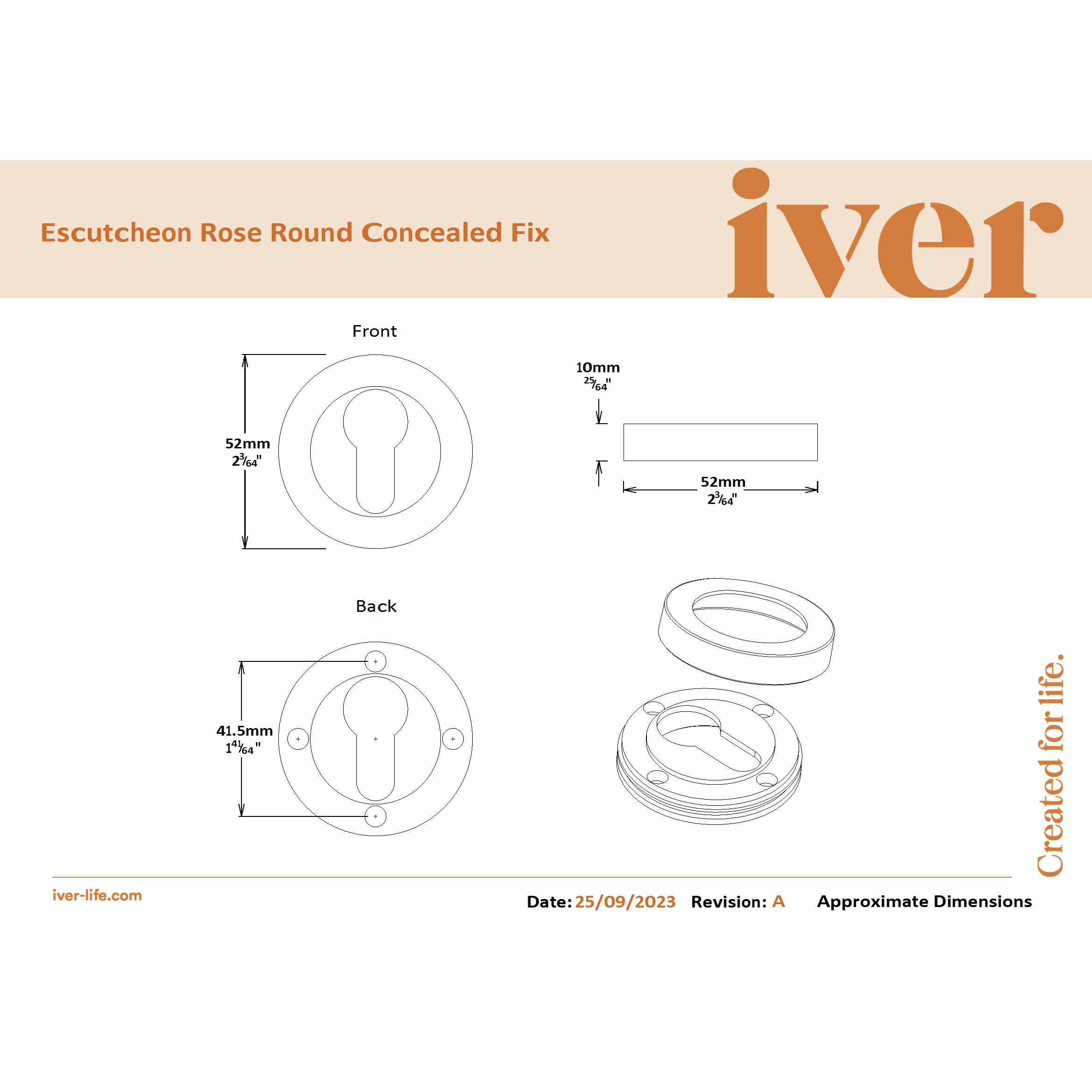 Iver Escutcheon Euro Concealed Fix Round Pair Distressed Nickel