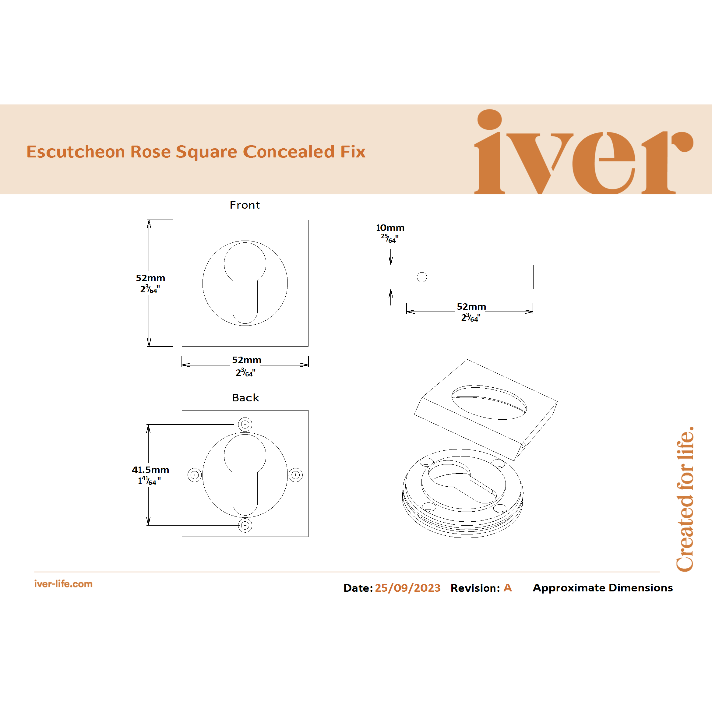 Iver Escutcheon Euro Concealed Fix Square Pair Distressed Nickel