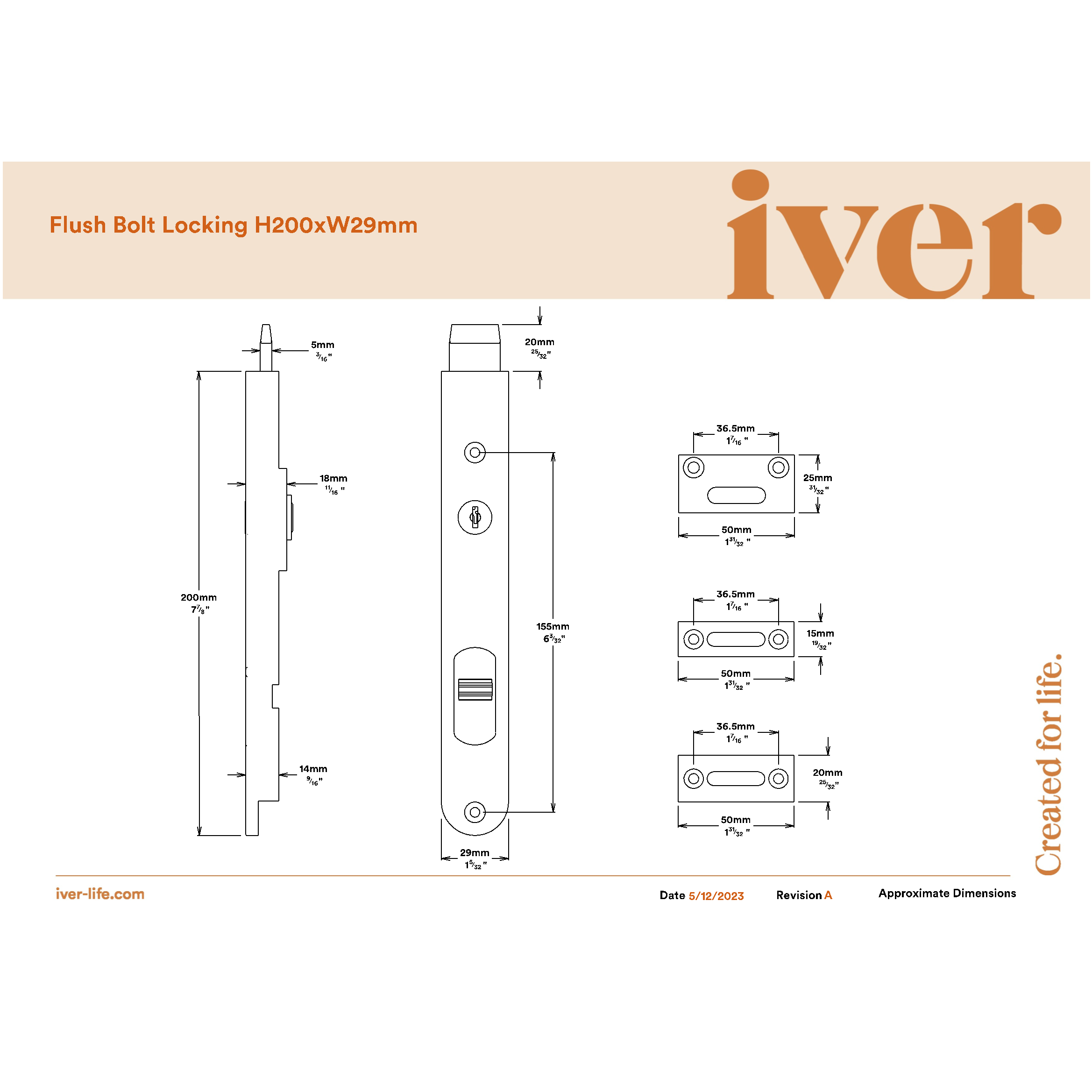 Iver Flush Bolt Locking Brushed Chrome H200mm