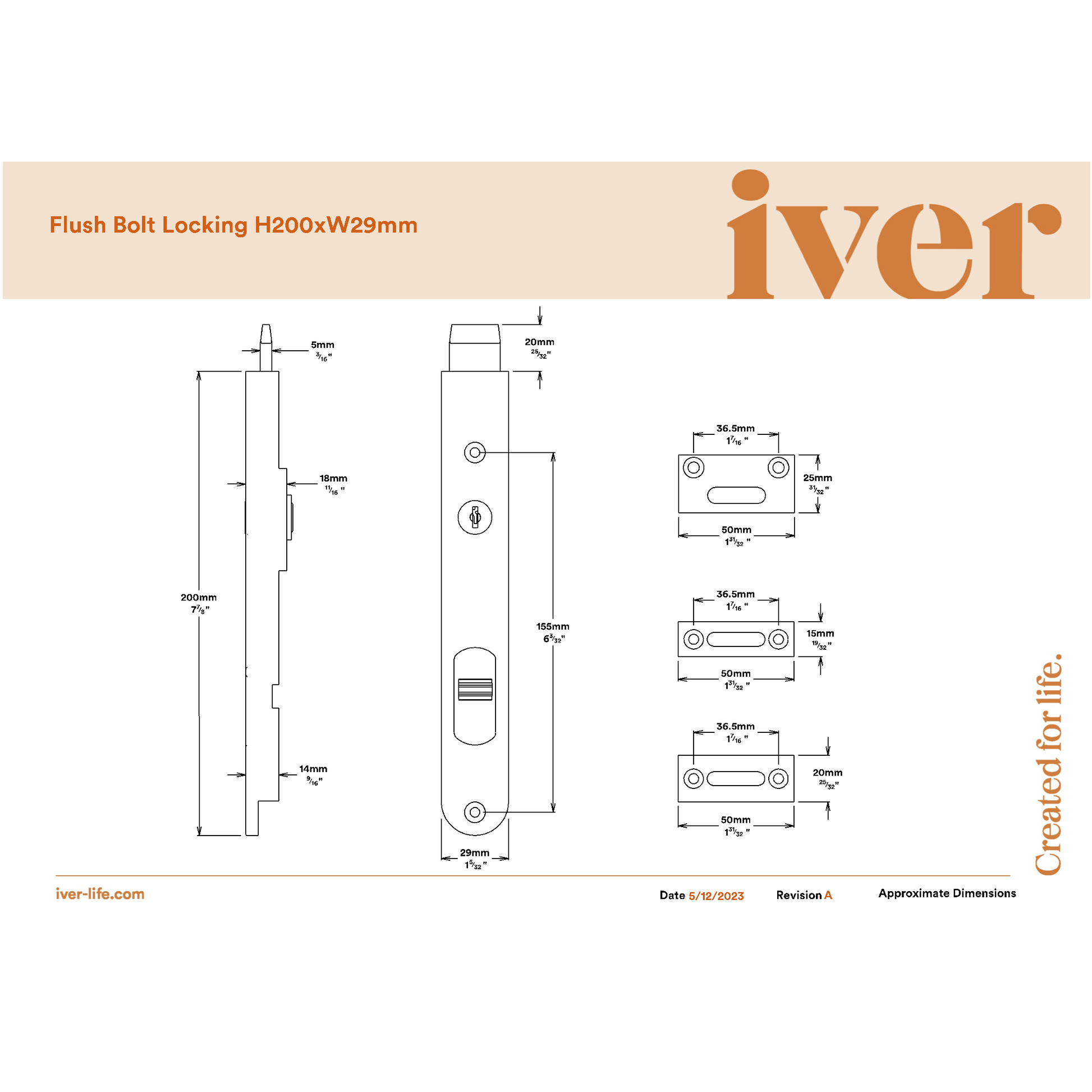Iver Flush Bolt Locking Polished Chrome H200mm