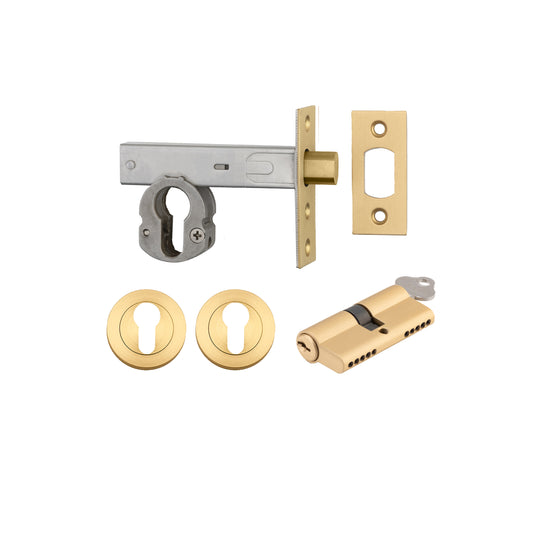 Iver Mortice Deadbolt Euro Brushed Brass Backset 70mm Key/Key Escutcheon Round Kit