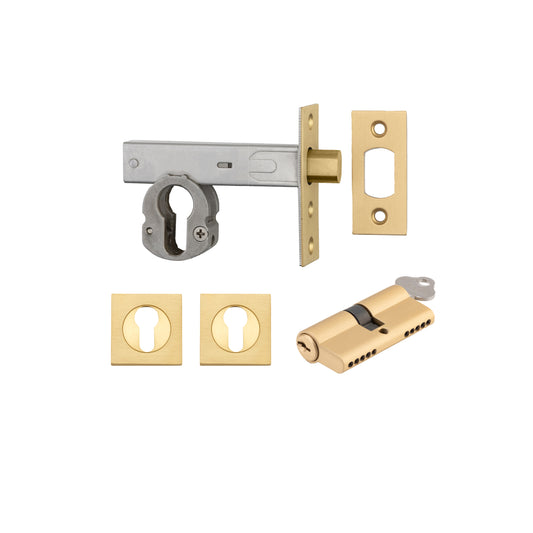 Iver Mortice Deadbolt Euro Brushed Brass Backset 70mm Key/Key Escutcheon Square Kit