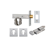 Iver Mortice Deadbolt Euro Brushed Chrome Backset 60mm Key/Thumb Escutcheon Square Kit