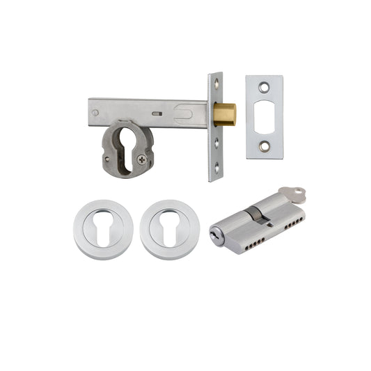 Iver Mortice Deadbolt Euro Brushed Chrome Backset 70mm Key/Key Escutcheon Round Kit