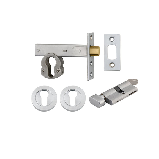 Iver Mortice Deadbolt Euro Brushed Chrome Backset 70mm Key/Thumb Escutcheon Round Kit