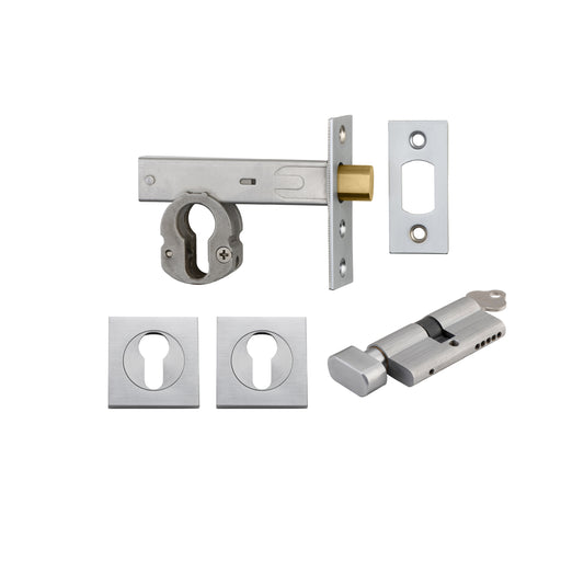Iver Mortice Deadbolt Euro Brushed Chrome Backset 70mm Key/Thumb Escutcheon Square Kit