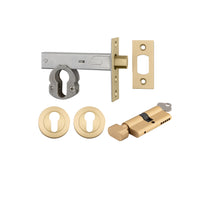 Iver Mortice Deadbolt Euro Brushed Gold PVD Backset 70mm Key/Thumb Escutcheon Round Kit