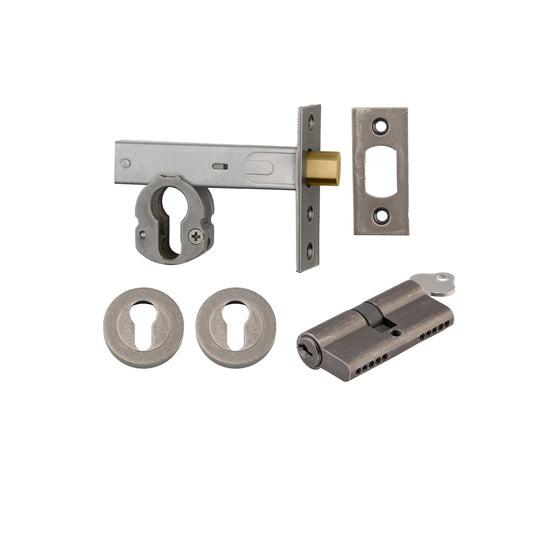 Iver Mortice Deadbolt Euro Distressed Nickel Backset 70mm Key/Key Escutcheon Round Kit