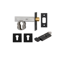 Iver Mortice Deadbolt Euro Matt Black Backset 60mm Key/Thumb Escutcheon Square Kit