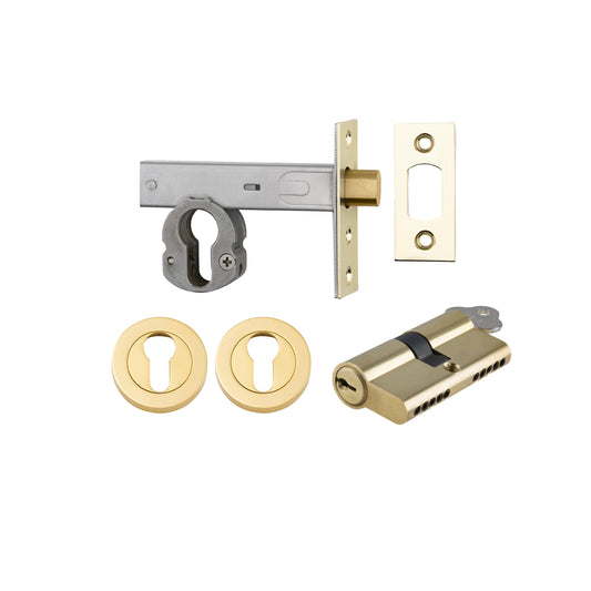 Iver Mortice Deadbolt Euro Polished Brass Backset 70mm Key/Key Escutcheon Round Kit