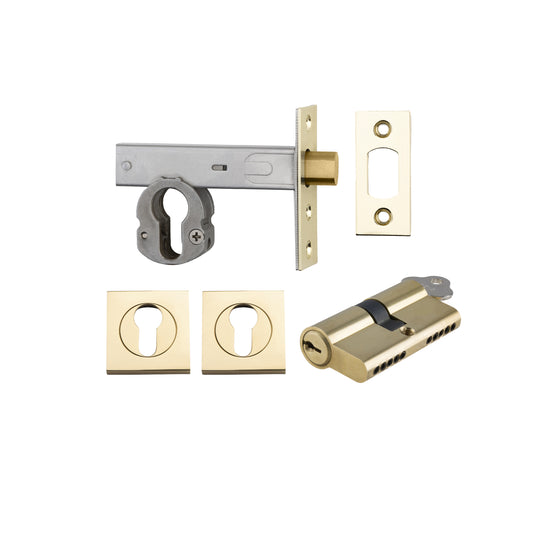 Iver Mortice Deadbolt Euro Polished Brass Backset 70mm Key/Key Escutcheon Square Kit