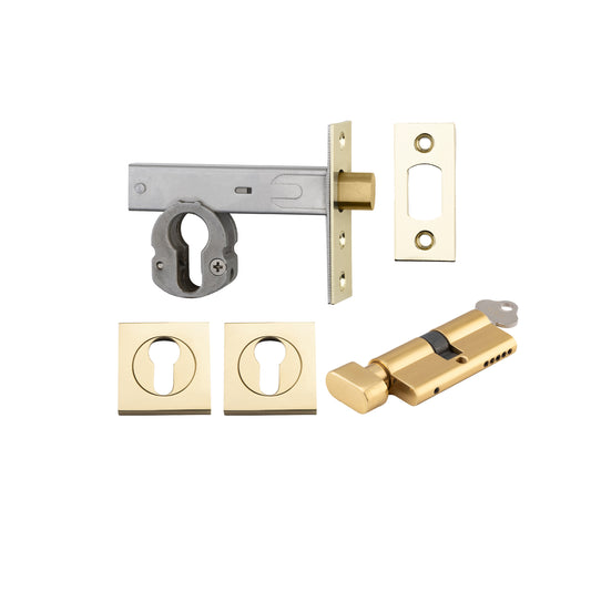 Iver Mortice Deadbolt Euro Polished Brass Backset 70mm Key/Thumb Escutcheon Square Kit