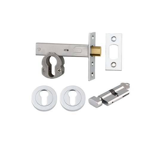 Iver Mortice Deadbolt Euro Polished Chrome Backset 70mm Key/Thumb Escutcheon Round Kit