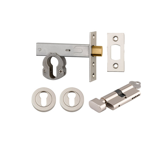 Iver Mortice Deadbolt Euro Polished Nickel Backset 60mm Key/Thumb Escutcheon Round Kit