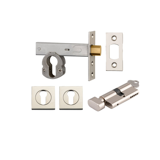 Iver Mortice Deadbolt Euro Polished Nickel Backset 60mm Key/Thumb Escutcheon Square Kit