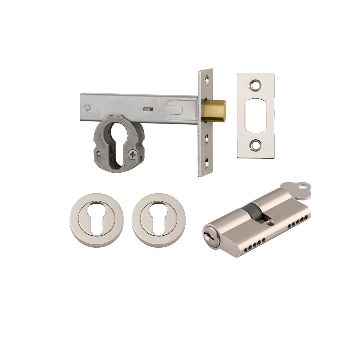 Iver Mortice Deadbolt Euro Polished Nickel Backset 70mm Key/Key Escutcheon Round Kit