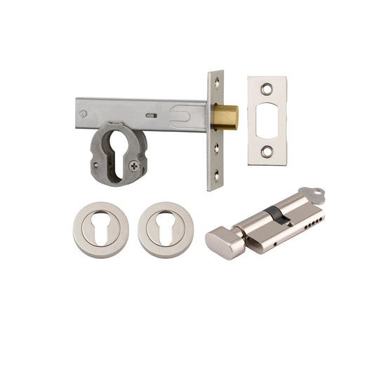 Iver Mortice Deadbolt Euro Polished Nickel Backset 70mm Key/Thumb Escutcheon Round Kit