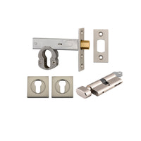 Iver Mortice Deadbolt Euro Satin Nickel Backset 60mm Key/Thumb Escutcheon Square Kit