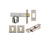 Iver Mortice Deadbolt Euro Satin Nickel Backset 70mm Key/Thumb Escutcheon Square Kit