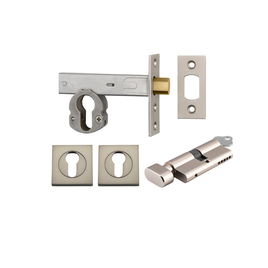 Iver Mortice Deadbolt Euro Satin Nickel Backset 70mm Key/Thumb Escutcheon Square Kit