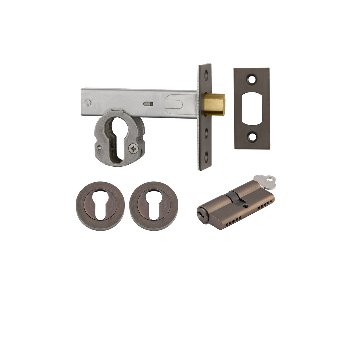 Iver Mortice Deadbolt Euro Signature Brass Backset 70mm Key/Key Escutcheon Round Kit