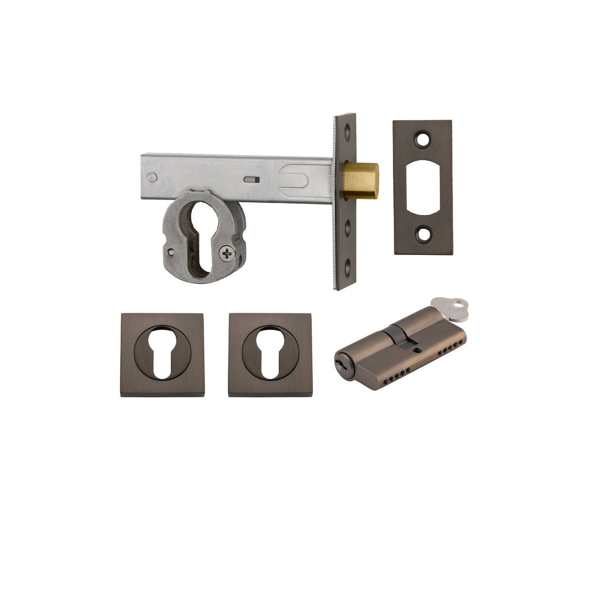 Iver Mortice Deadbolt Euro Signature Brass Backset 70mm Key/Key Escutcheon Square Kit
