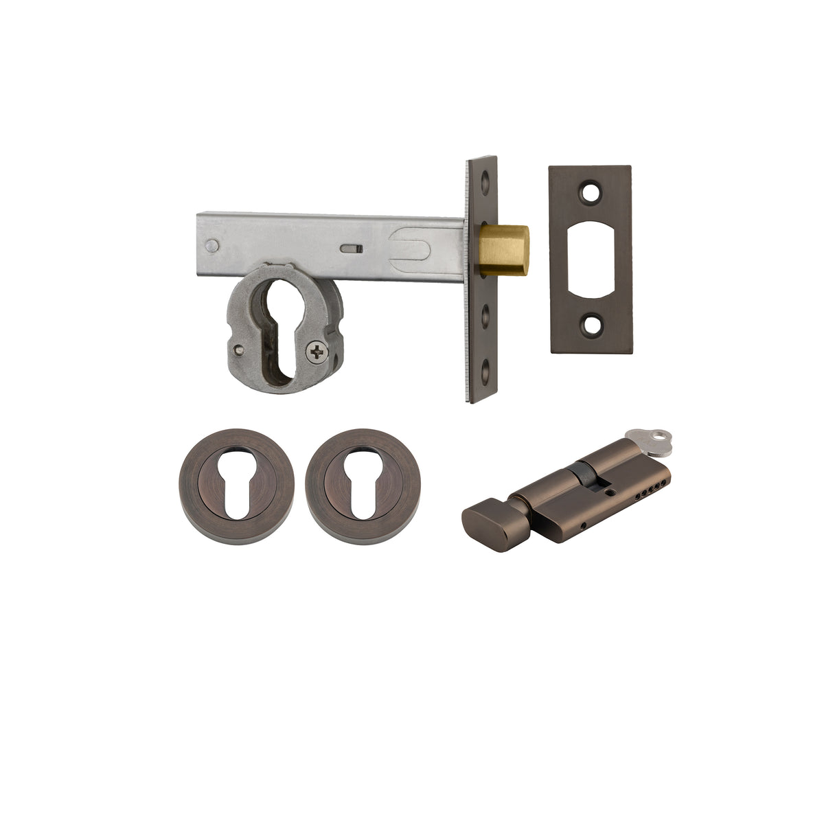 Iver Mortice Deadbolt Euro Signature Brass Backset 70mm Key/Thumb Escutcheon Round Kit