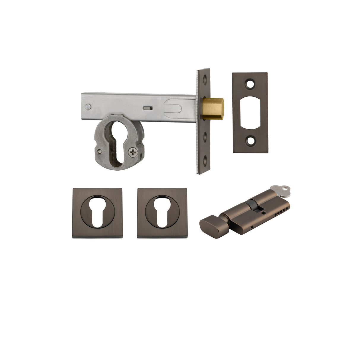 Iver Mortice Deadbolt Euro Signature Brass Backset 70mm Key/Thumb Escutcheon Square Kit
