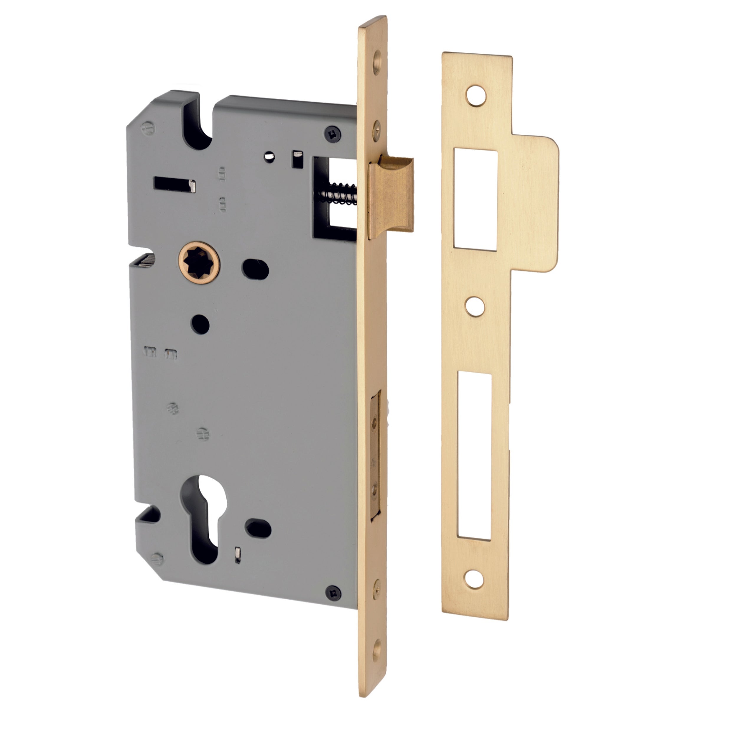Iver Mortice Lock Euro Brushed Brass CTC85mm Backset 60mm