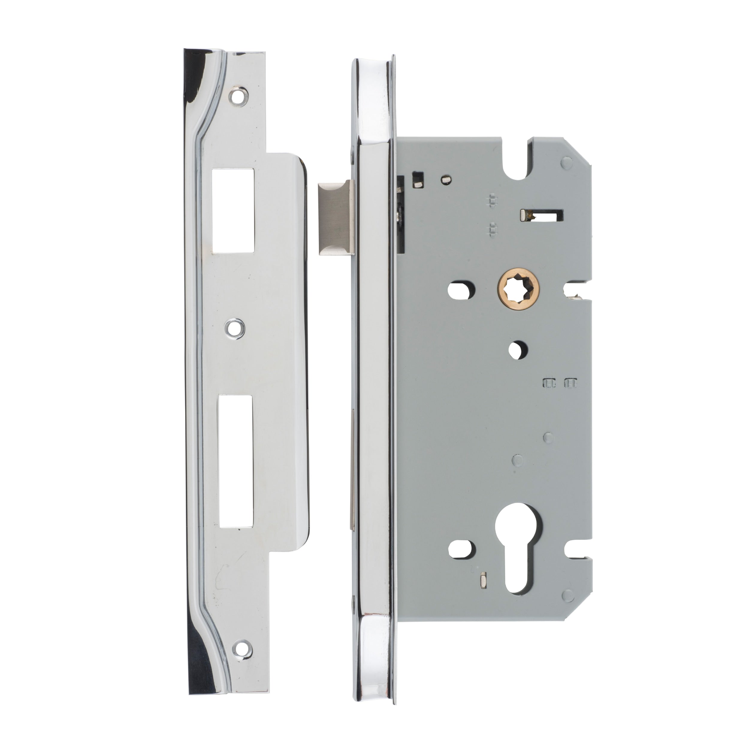 Iver Mortice Lock Euro Rebated Polished Chrome CTC85mm Backset 60mm