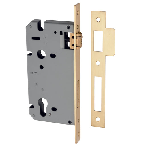 Iver Mortice Lock Roller Euro Brushed Brass CTC85mm Backset 60mm