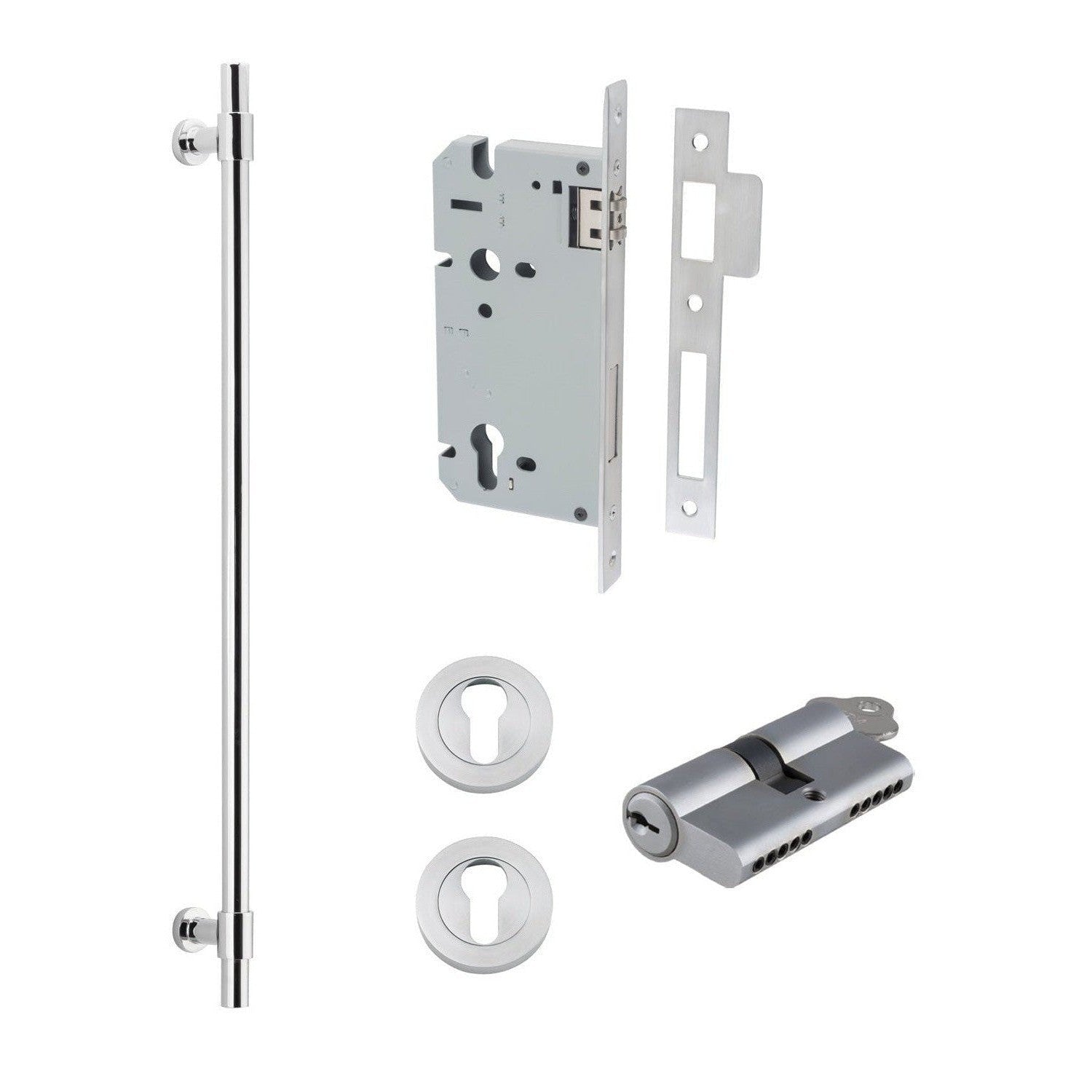 Iver Pull Handle Helsinki Key/Key Brushed Chrome CTC600mm Entrance Kit