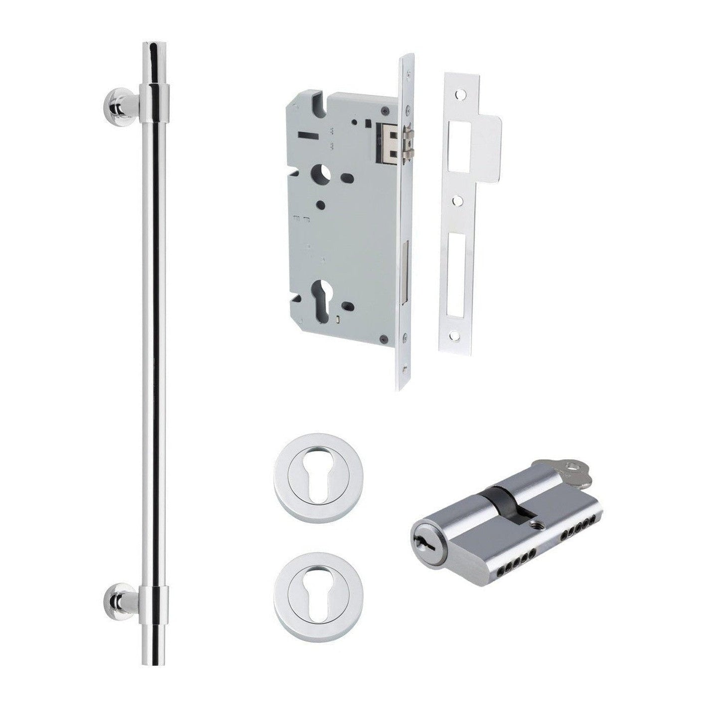 Iver Pull Handle Helsinki Key/Key Polished Chrome CTC450mm Entrance Kit
