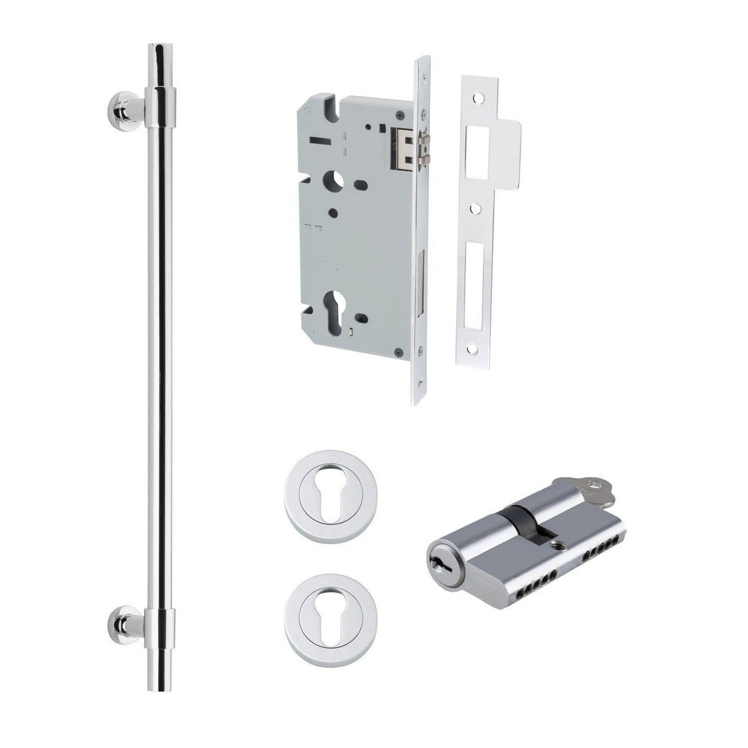Iver Pull Handle Helsinki Key/Key Polished Chrome CTC450mm Entrance Kit