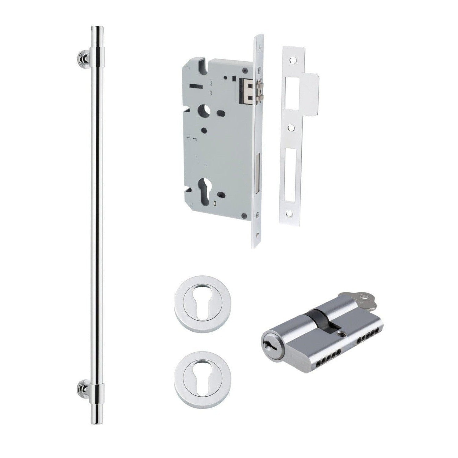 Iver Pull Handle Helsinki Key/Key Polished Chrome CTC600mm Entrance Kit