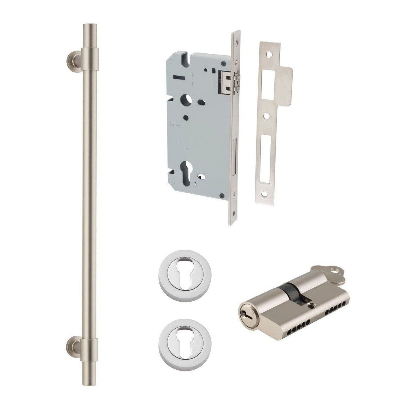 Iver Pull Handle Helsinki Key/Key Satin Nickel CTC450mm Entrance Kit