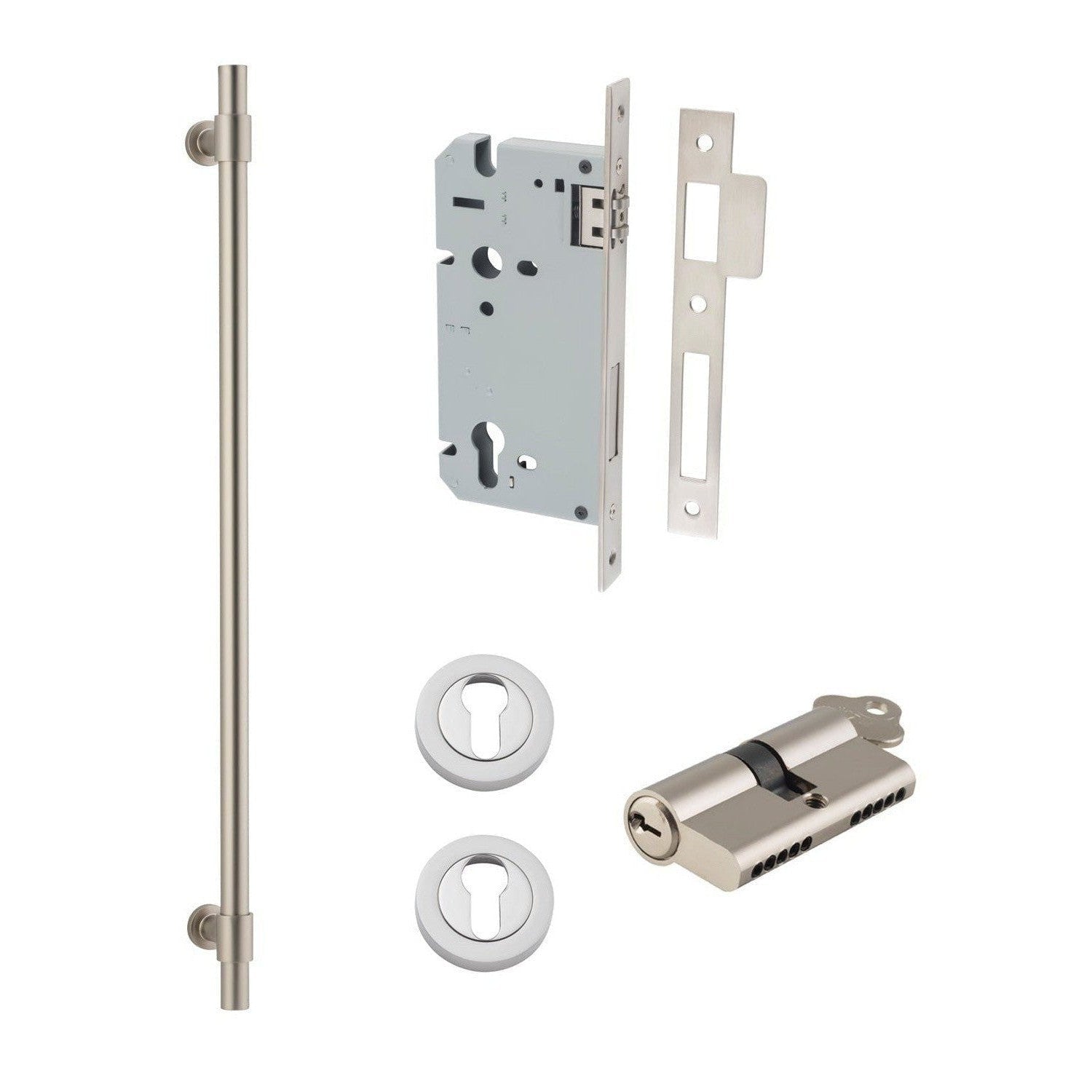 Iver Pull Handle Helsinki Key/Key Satin Nickel CTC600mm Entrance Kit