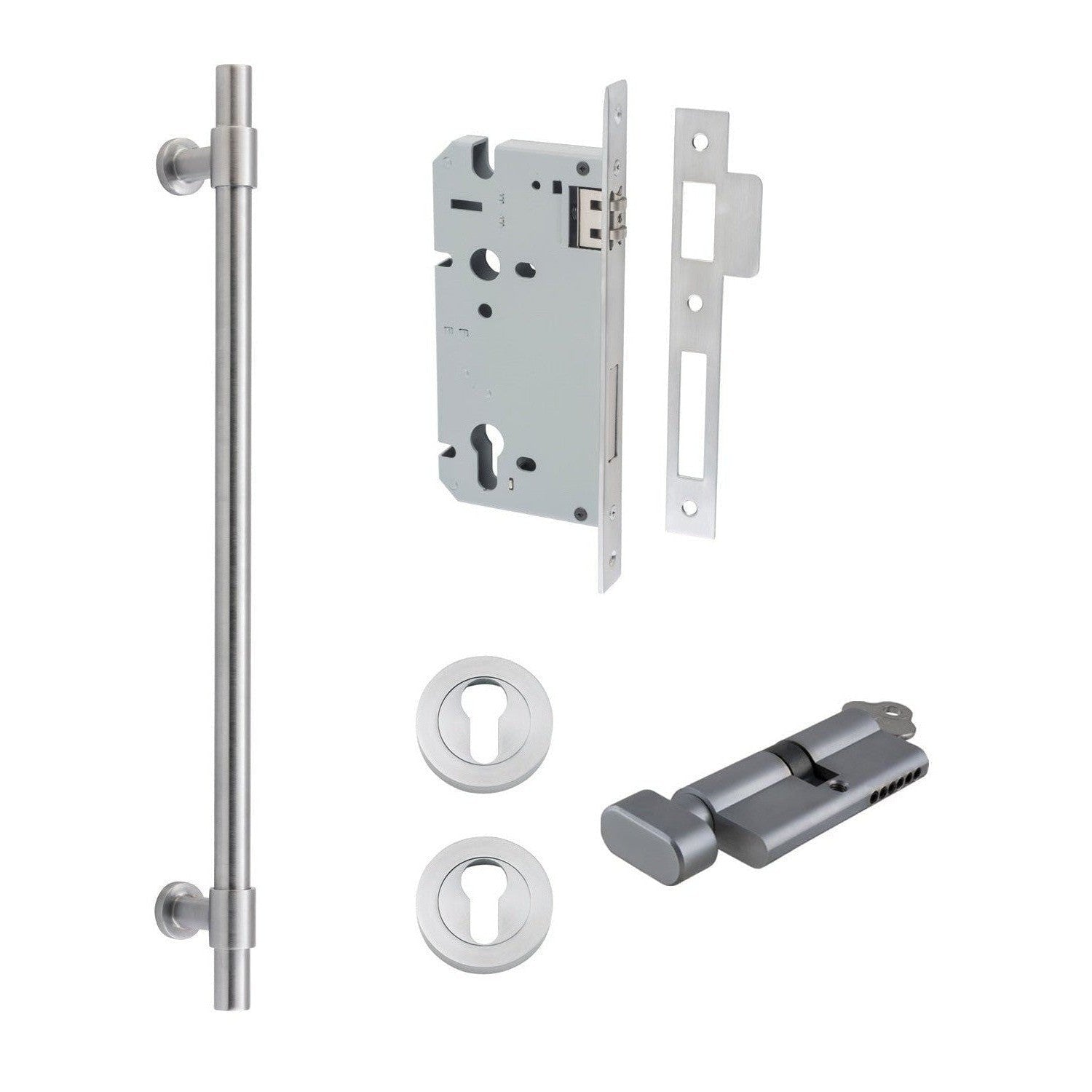 Iver Pull Handle Helsinki Key/Thumb Brushed Chrome CTC450mm Entrance Kit