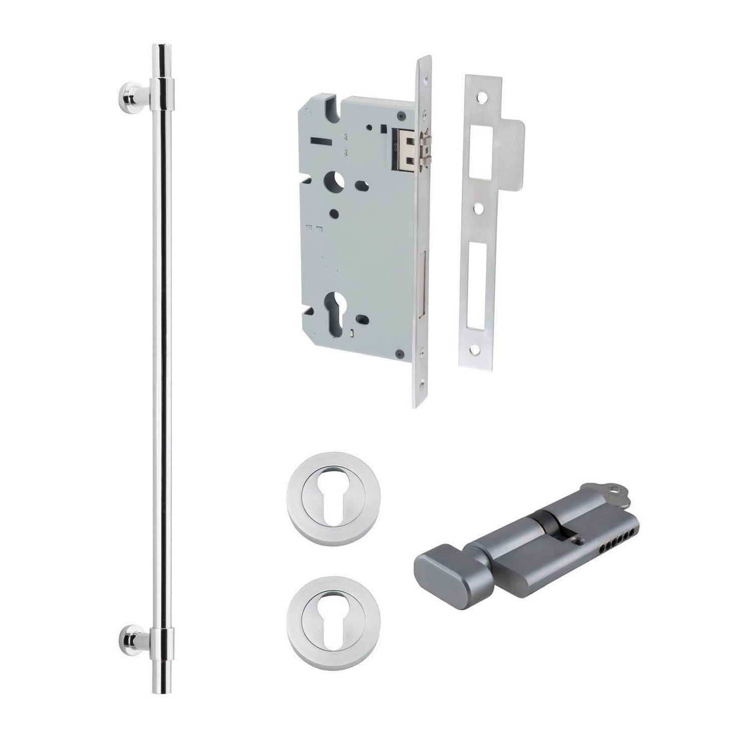 Iver Pull Handle Helsinki Key/Thumb Brushed Chrome CTC600mm Entrance Kit