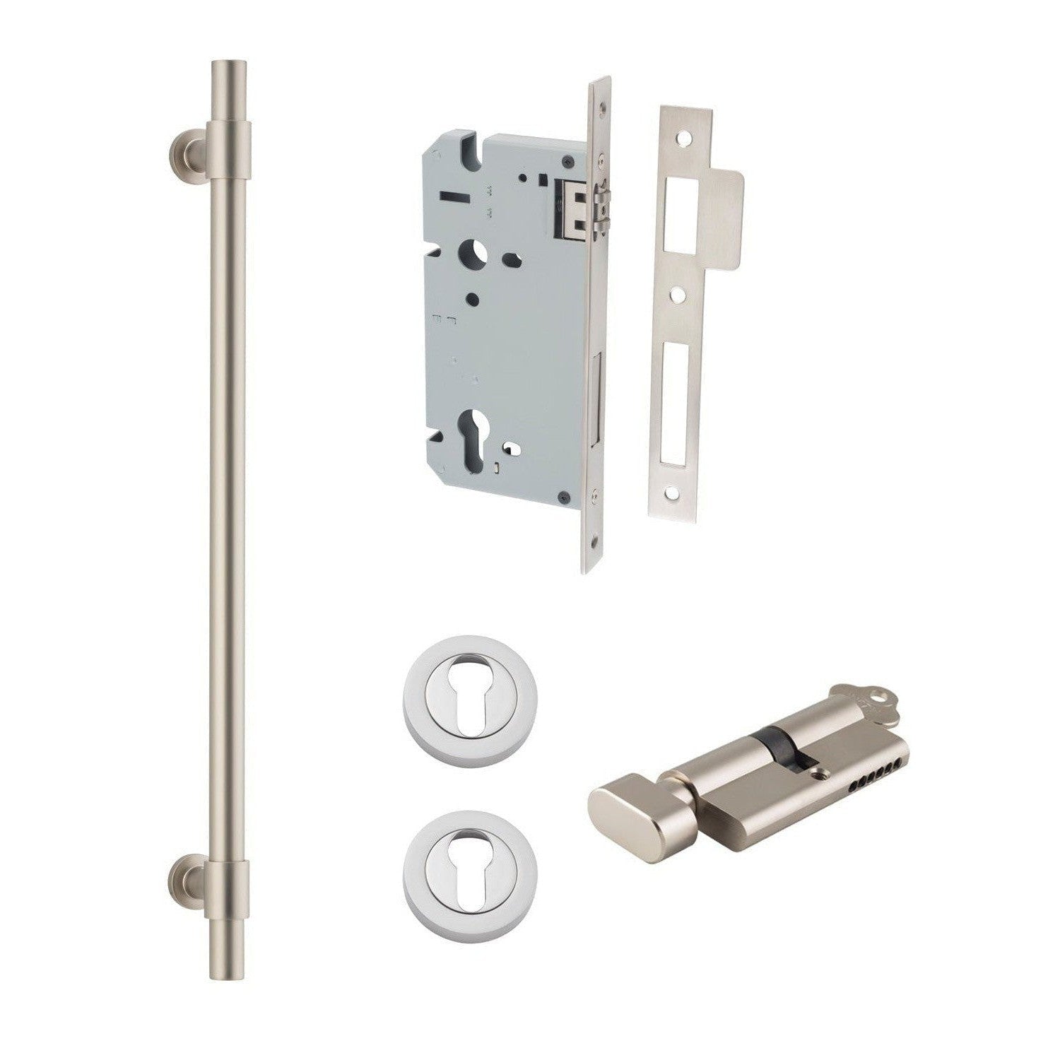 Iver Pull Handle Helsinki Key/Thumb Satin Nickel CTC450mm Entrance Kit