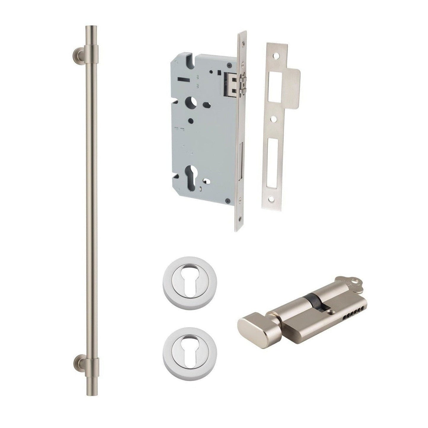 Iver Pull Handle Helsinki Key/Thumb Satin Nickel CTC600mm Entrance Kit