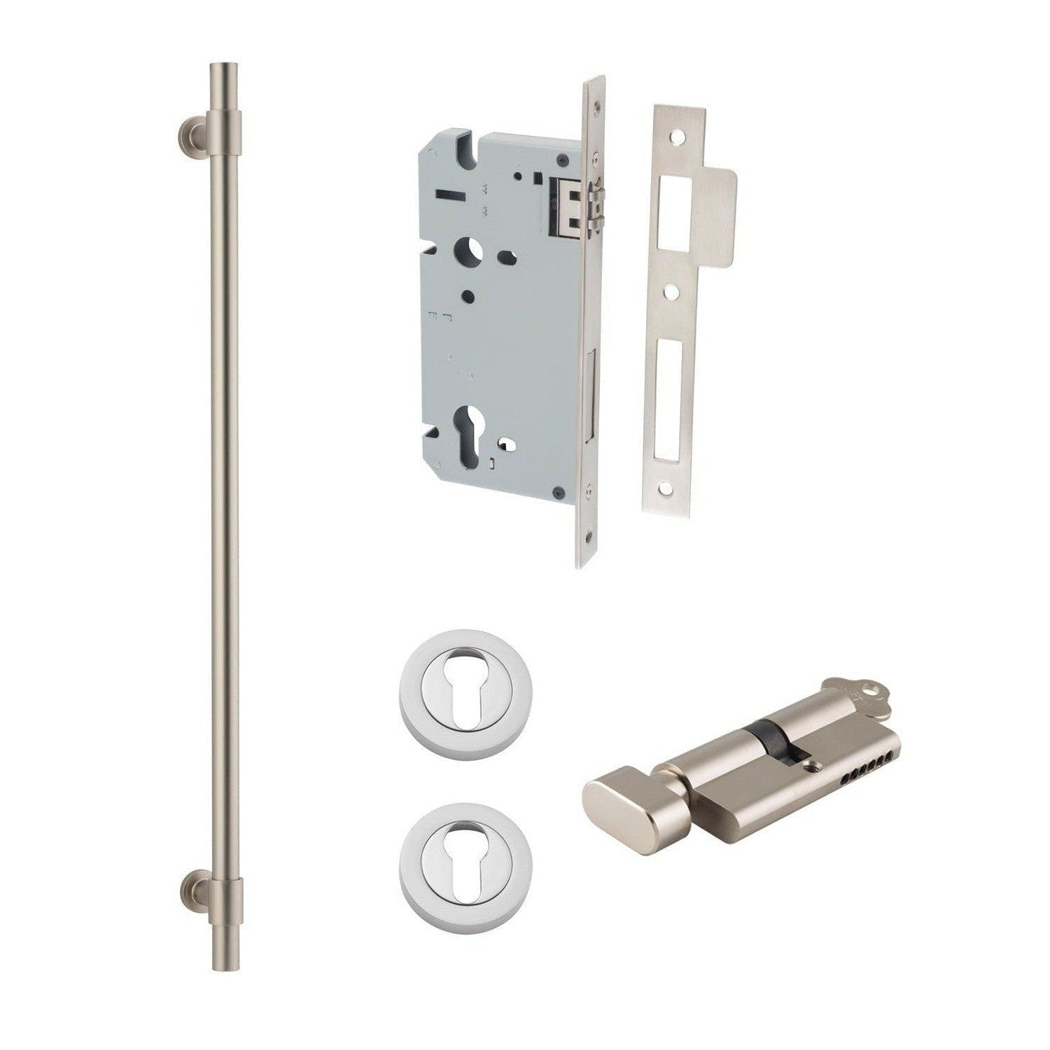 Iver Pull Handle Helsinki Key/Thumb Satin Nickel CTC600mm Entrance Kit