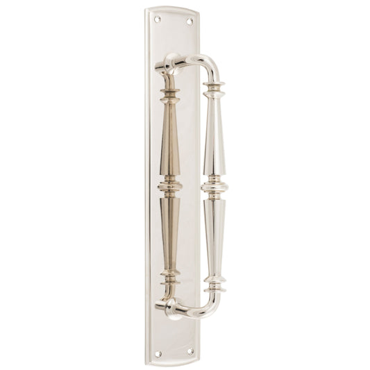 Iver Pull Handle Sarlat Backplate Polished Nickel 380mm